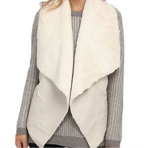 Blank NYC Cream Faux Leather Vest with Shearling Collar and Interior Lining